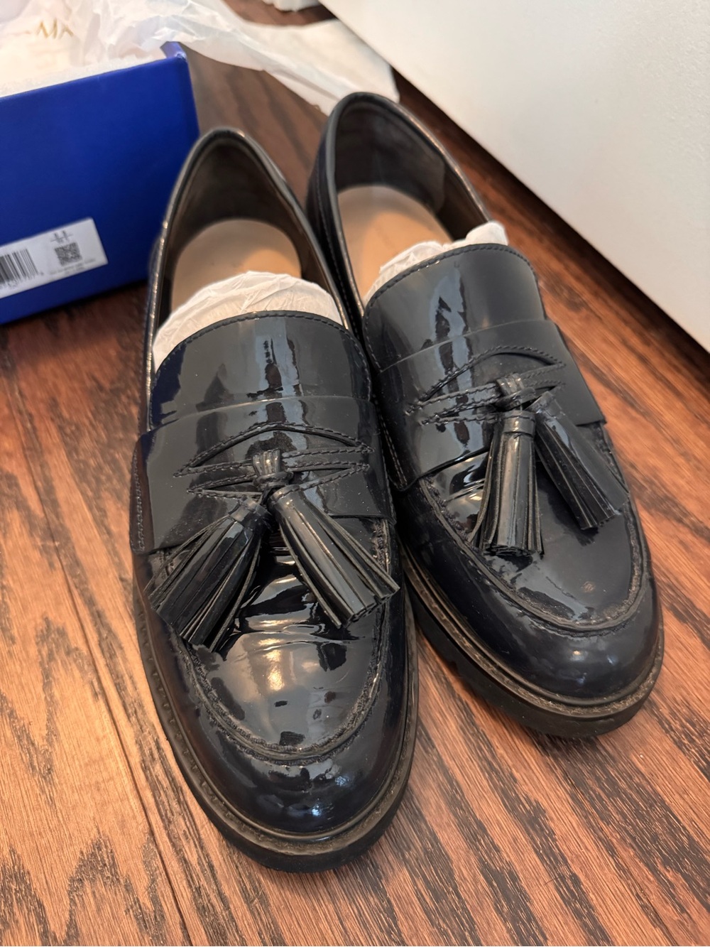 Stuart Weitzman Black Patent Tassel Loafers